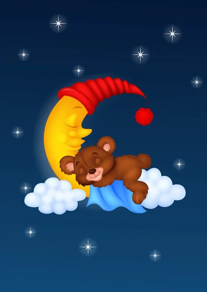 El oso de peluche duerme en la luna — Archivo Imágenes Vectoriales