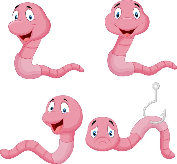 Conjunto de coleção de worm desenhos animados — Vetor de Stock