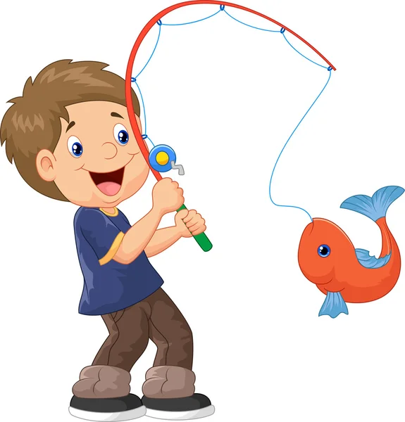 Мультфільм хлопчик риболовля — стоковий вектор
