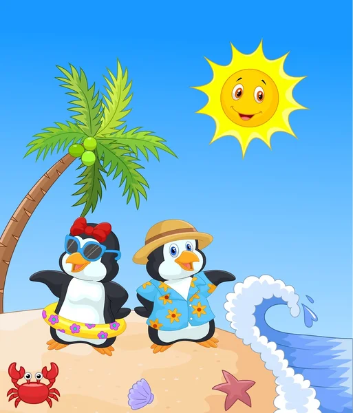 Cute cartoon penguin in summer holiday — Stock Vector