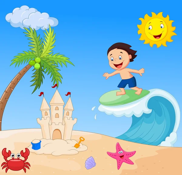 Happy boy cartoon surfing — Stock Vector