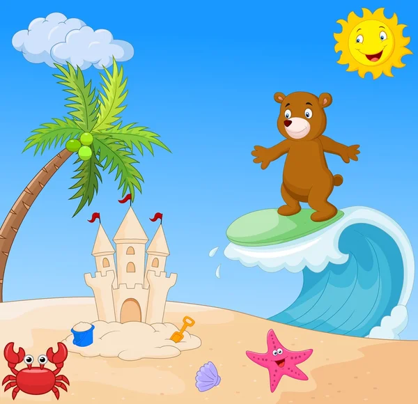 Happy bear cartoon surfing — Stock Vector