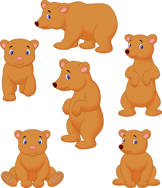 Bonito urso marrom coleção dos desenhos animados — Vetor de Stock