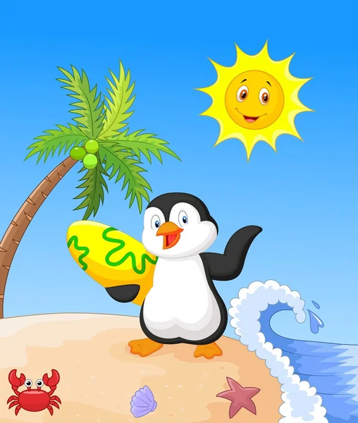 Summer background with penguin — Stock Vector