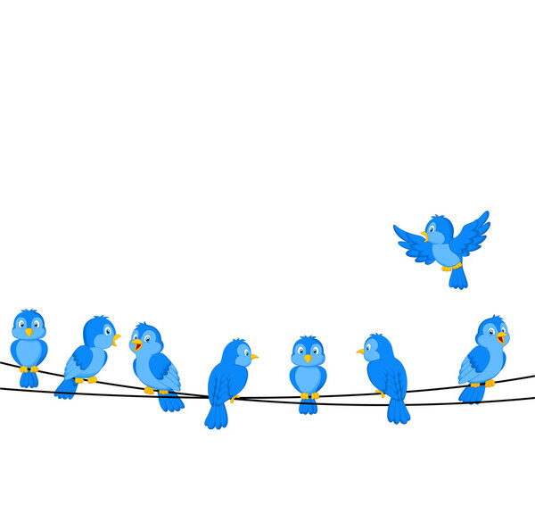 Cartoon blue bird on wire