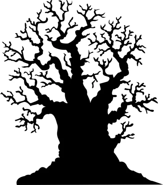 Silhouette of leafless oak tree — Stock Vector