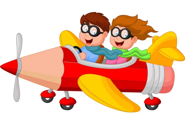 Boy and girl on a pencil airplane — Stock Vector