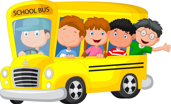 Bus Sekolah Dengan Anak Bahagia - Stok Vektor