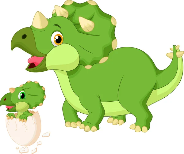 Moeder triceratops met baby broedeieren — Stockvector