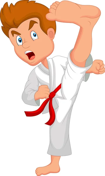 Pequeño niño entrenamiento karate — Vector de stock