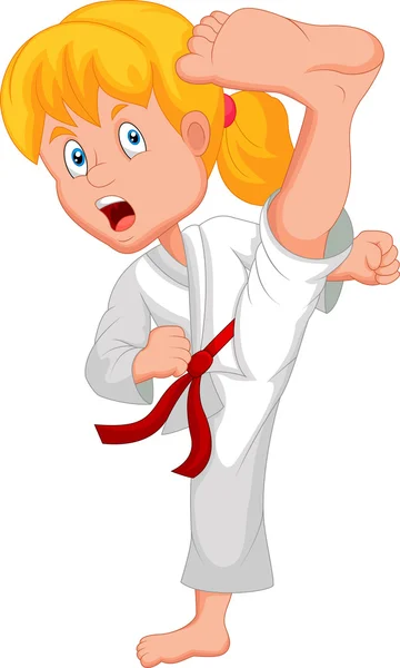 Chica joven entrenamiento karate — Vector de stock