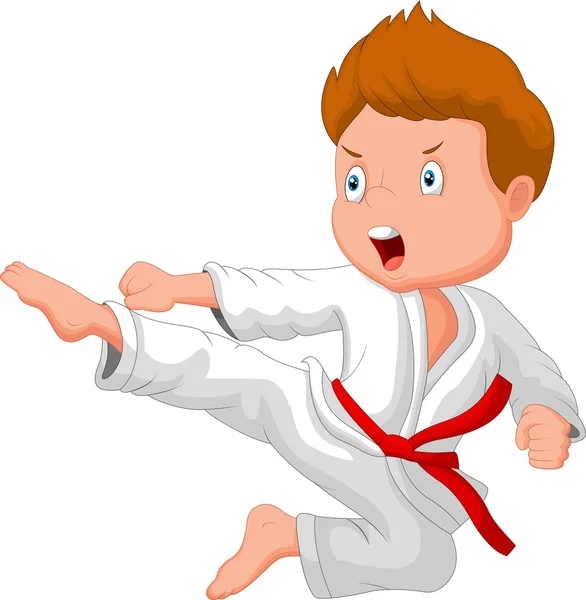 Kis fiú képzés karate — Stock Vector