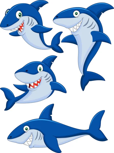 Cartoon shark collection set — Stock Vector