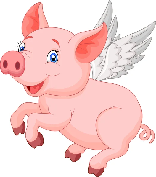 Lindo cerdo de dibujos animados vuelo — Vector de stock