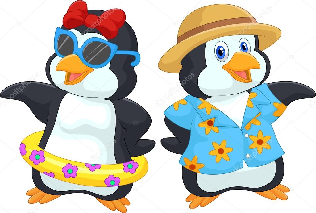 Cute cartoon penguin in summer holiday