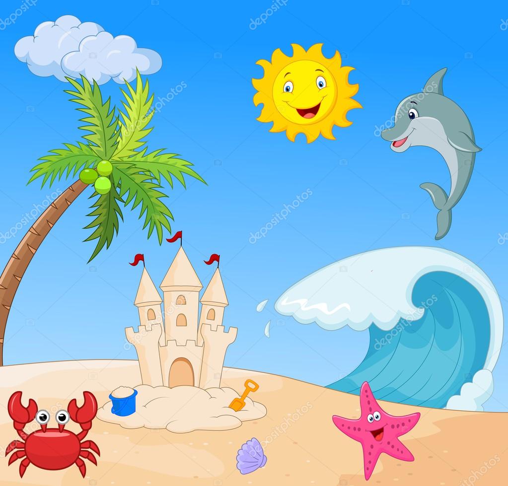 Playa De Verano De Dibujos Animados Vector Gráfico Vectorial