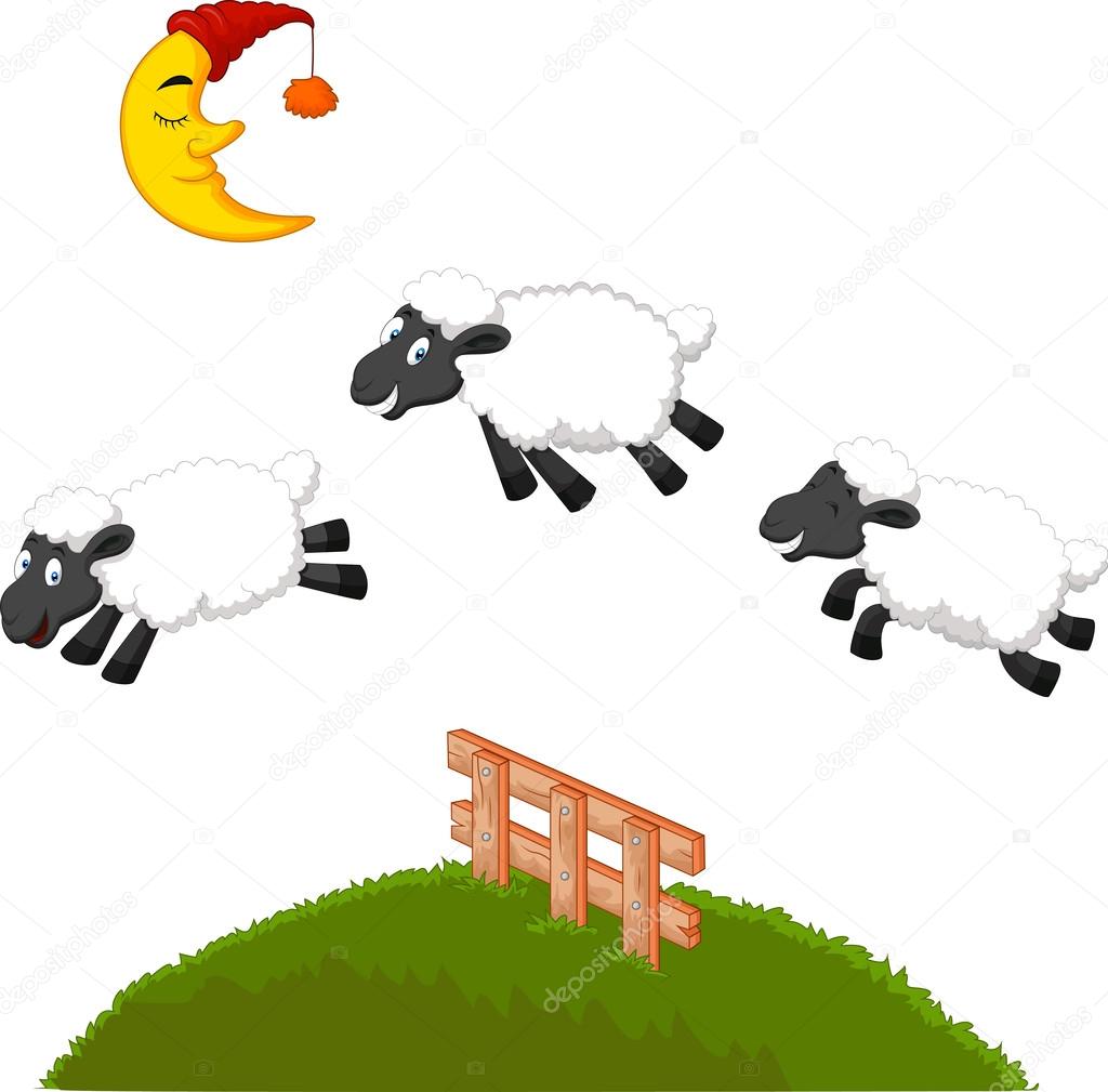 Three Funny Sheep Jumping Over A Fence