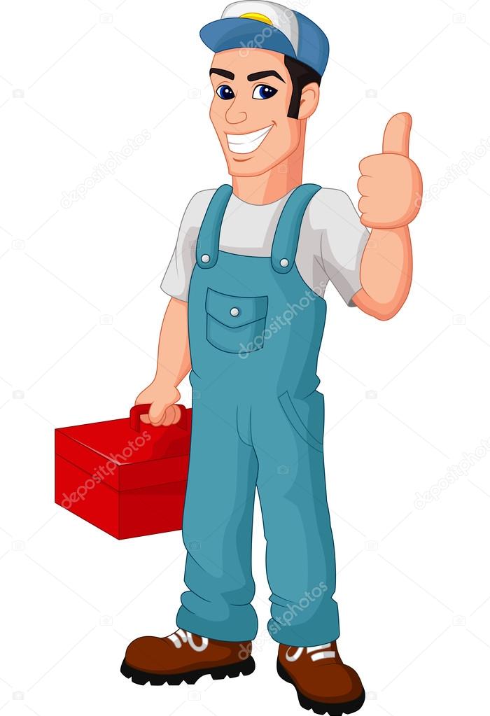 Friendly Mechanic with toolbox giving thumbs up