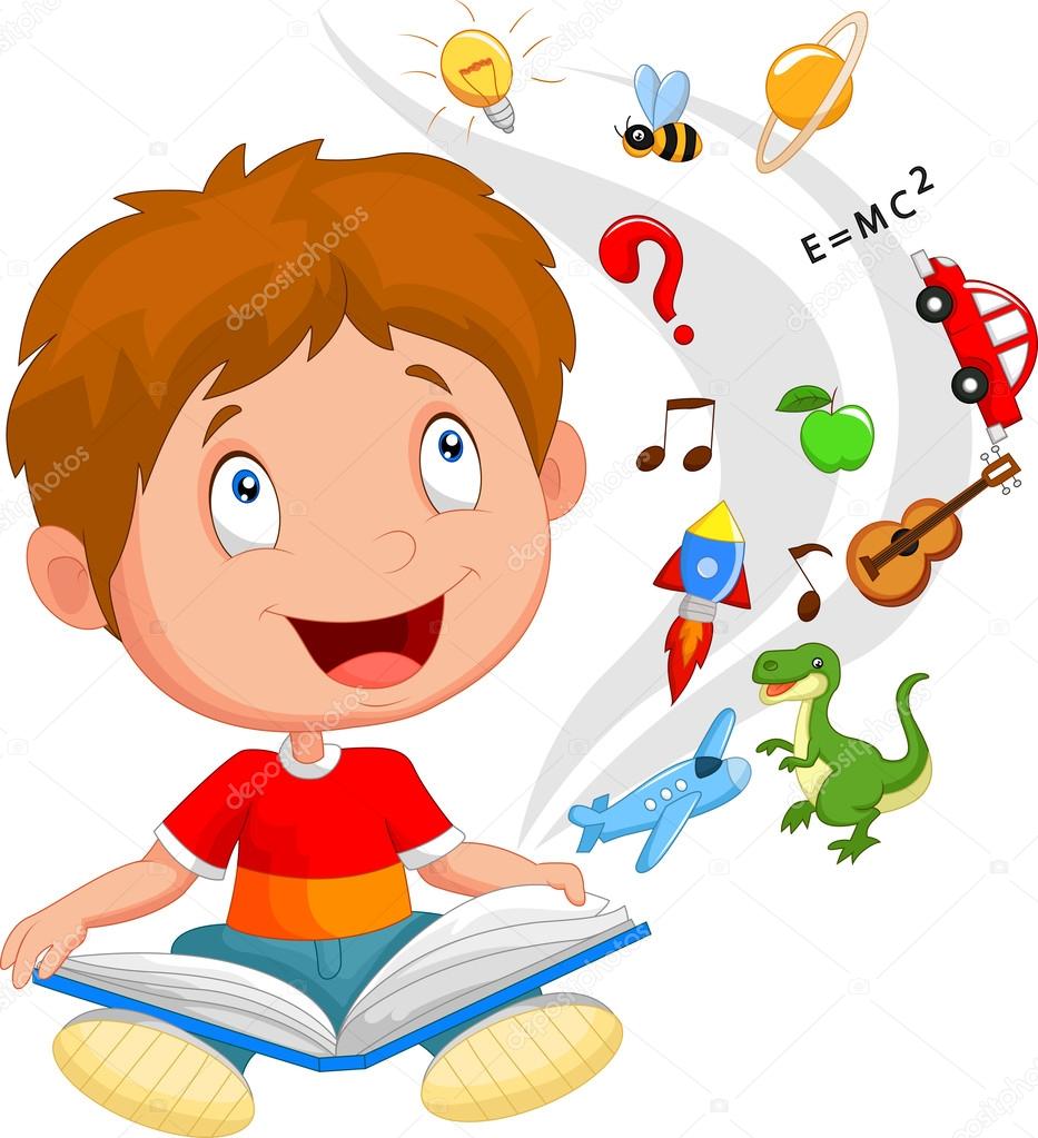 Little boy reading book education concept illustration