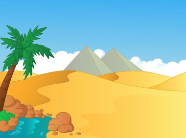 karikatür çizimi küçük oasis çölde