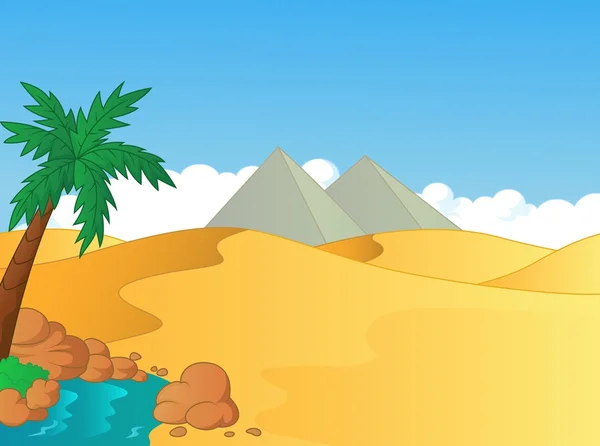Dibujos animados ilustración de un pequeño oasis en el desierto — Vector de stock