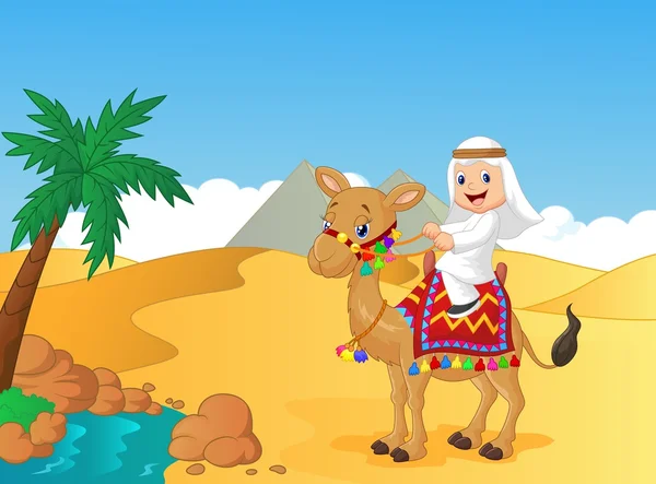 Arabe garçon équitation chameau — Image vectorielle