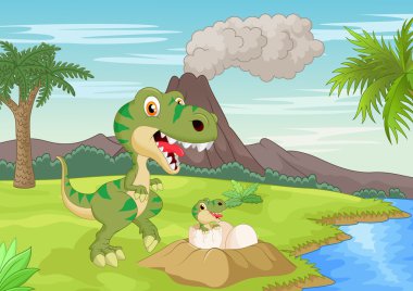 Çizgi film anne tyrannosaurus ile bebek yumurtadan