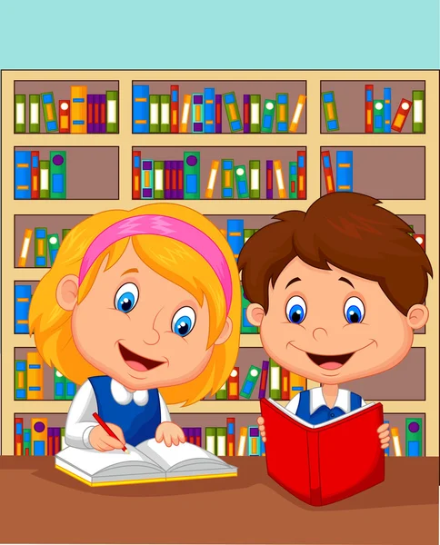 Cartoon Boy y niña estudian juntos — Vector de stock