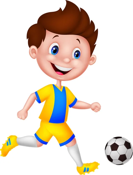 Cartoon Junge beim Fußballspielen — Stockvektor