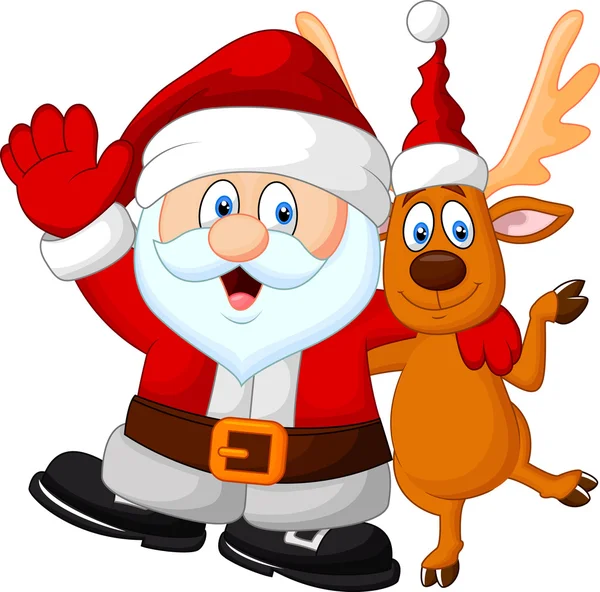 Cartoon Happy Santa and deer — Stock Vector