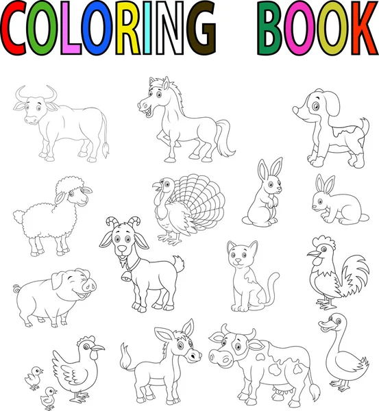 Granja animal dibujos animados para colorear libro — Archivo Imágenes Vectoriales