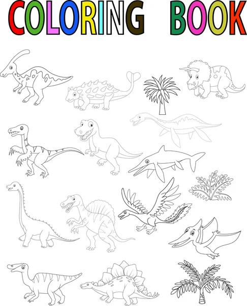 Libro para colorear dinosaurio de dibujos animados — Archivo Imágenes Vectoriales