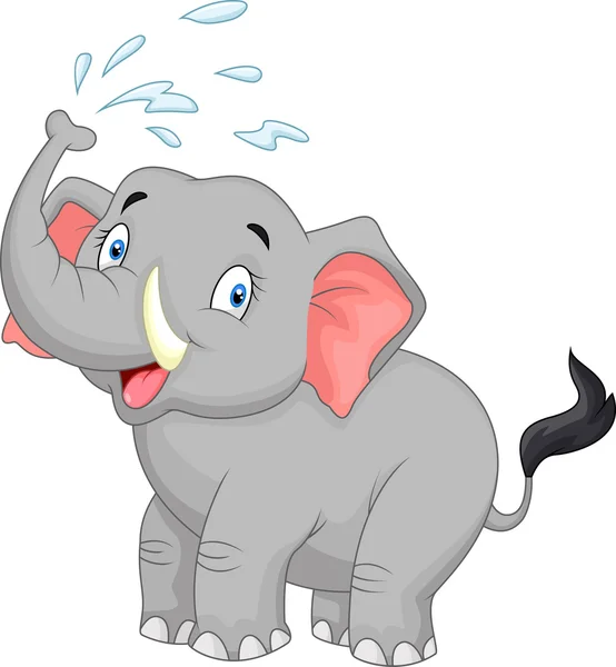 Cartoon olifant sproeien van water — Stockvector
