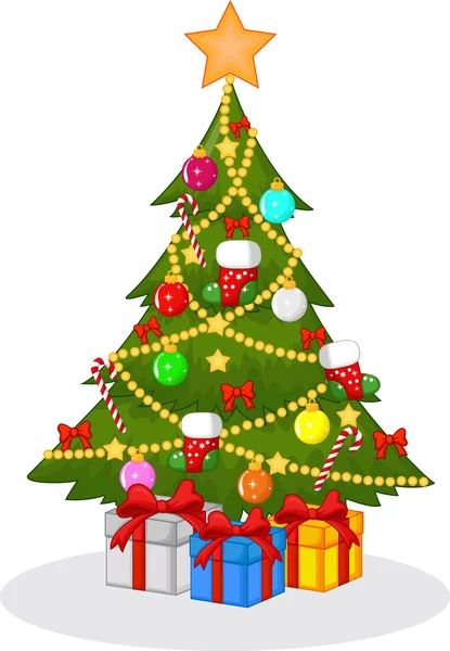 Árbol de Navidad decorado con dibujos animados — Vector de stock