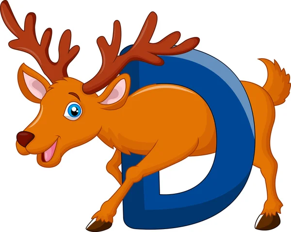 Alphabet D with deer cartoon — Stock Vector