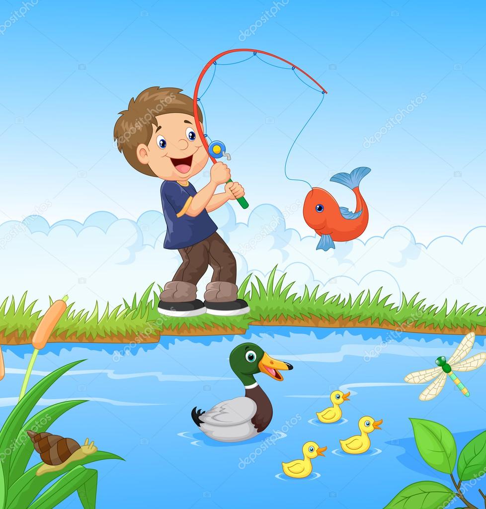 Petit garçon dessin animé pêche Vecteur par ©tigatelu 63454559