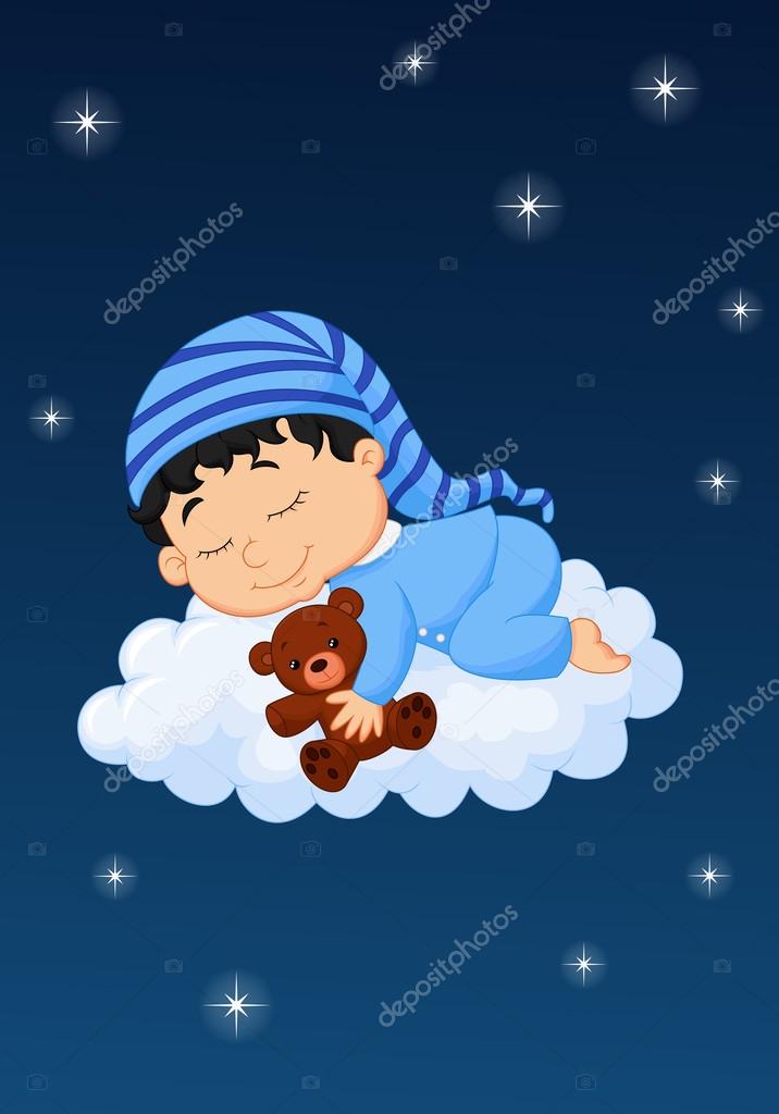 Bebé de dibujos animados durmiendo en la nube Vector de stock