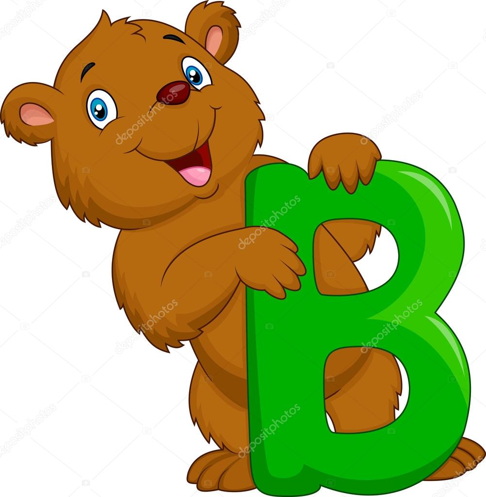Alphabet B with bear cartoon