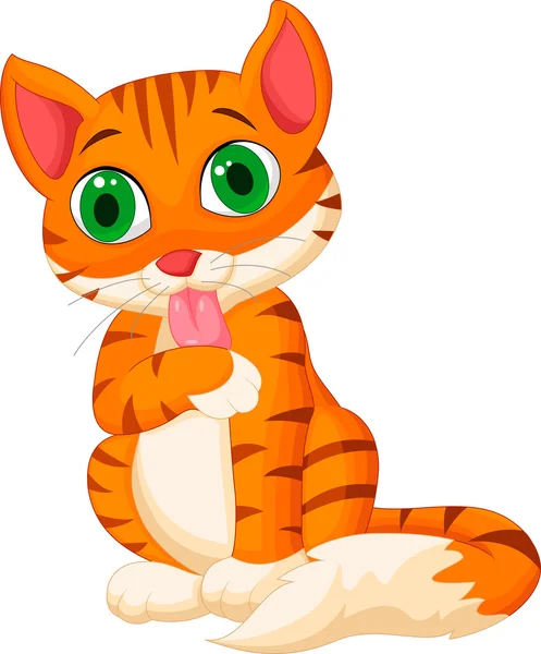 Cartoon cat licking its hand — Stock Vector