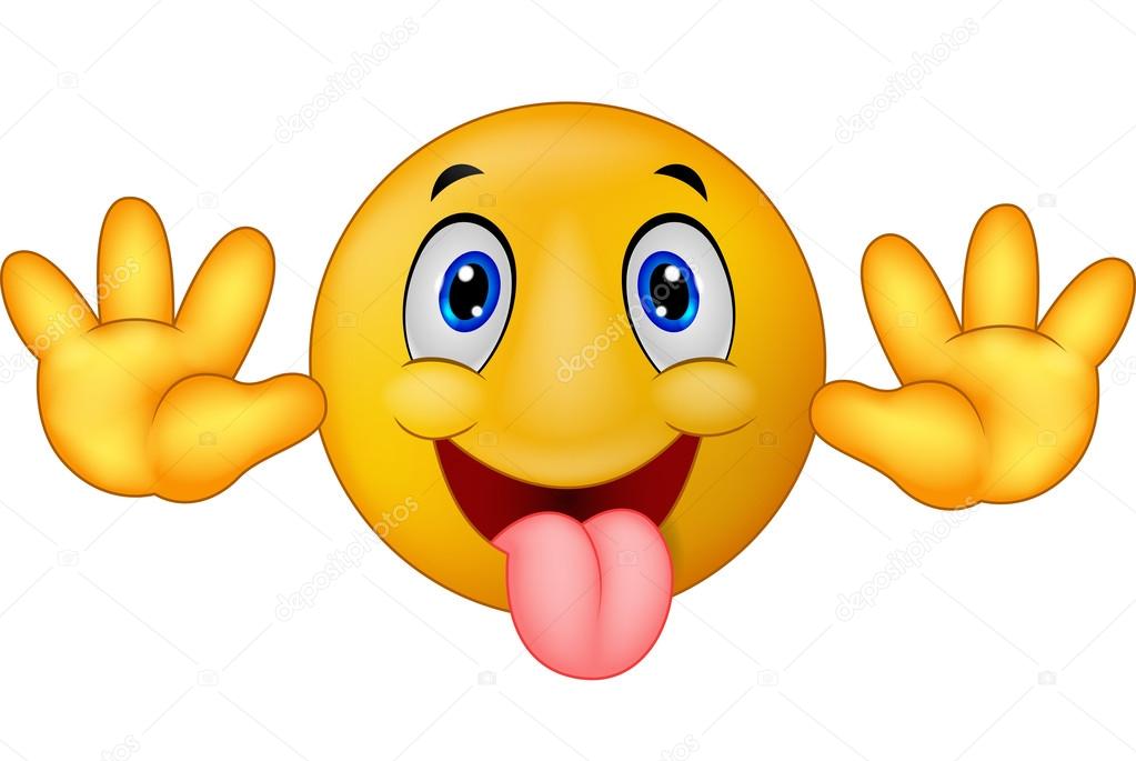 Playful emoticon smiley cartoon jokingly stuck out its tongue
