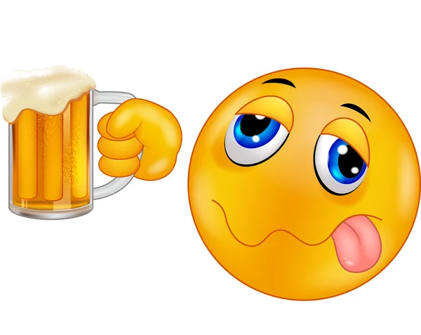 Dessin animé Smiley emoticon tenant de la bière — Image vectorielle