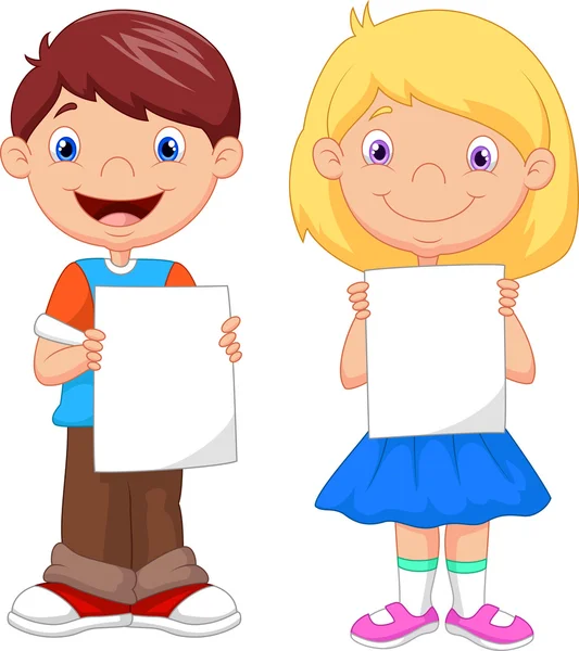 Cartoon Little kids holding blank paper — Stock Vector