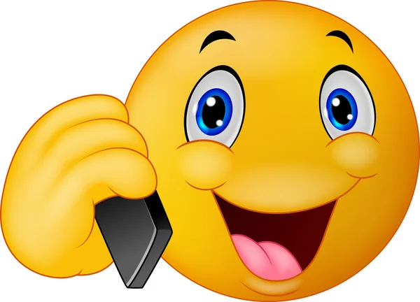 Cartoon Emoticon smiley praten op mobiele telefoon — Stockvector
