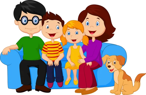 Happy family cartoon sitting on sofa — Stock Vector