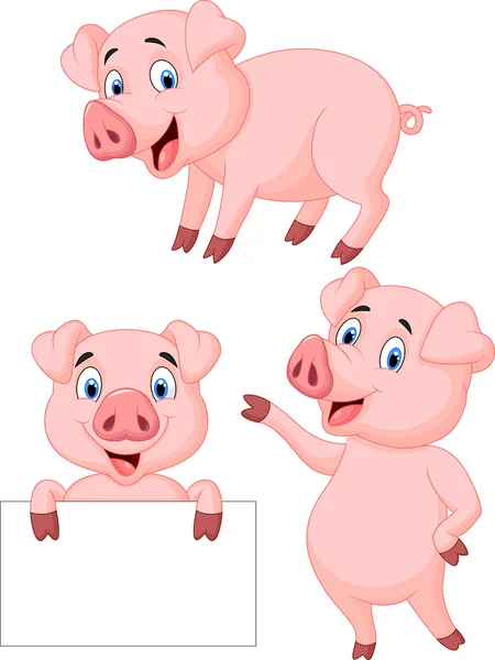 Coleção de desenhos animados de porco — Vetor de Stock