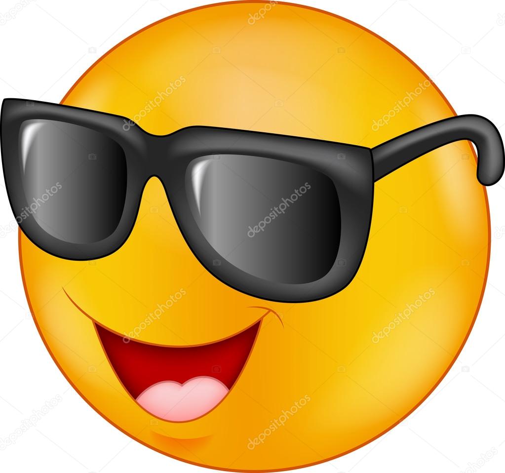 Smiling emoticon cartoon wearing sunglasses