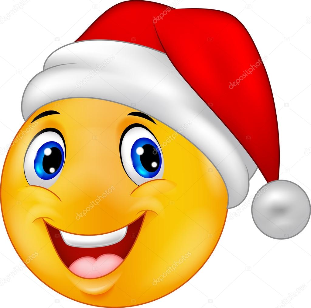 Smiling smiley emoticon cartoon in a hat santa