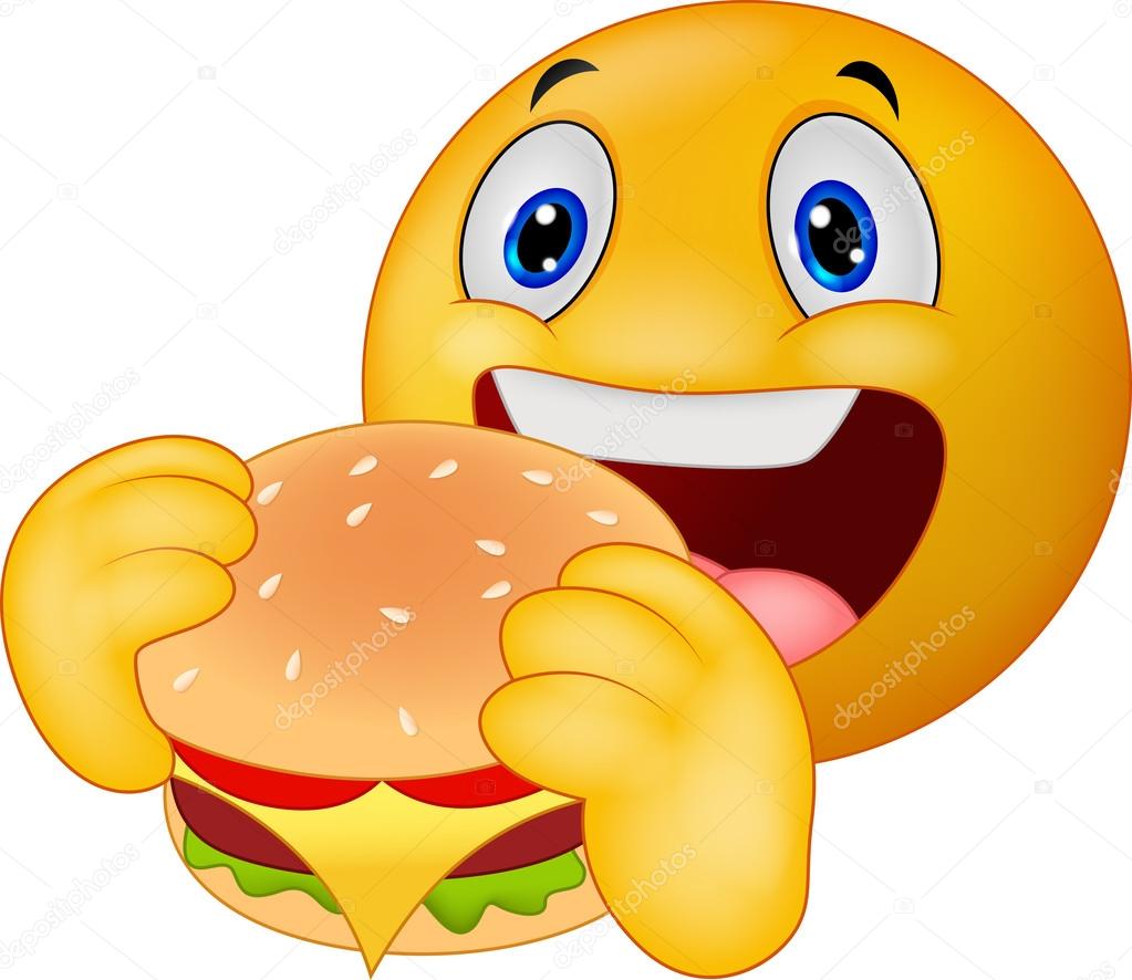 Cartoon Emoticon smiley eating hamburger