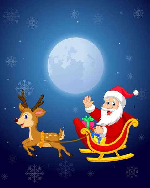 Cartoon Santa in his Christmas sled — Stock Vector