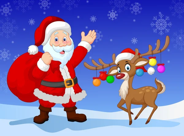 Карикатура Санта-Клаус с оленем — стоковый вектор